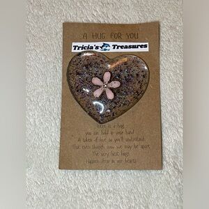 Handcrafted Heart-Shaped Glitter Hug Card with Pink Flower